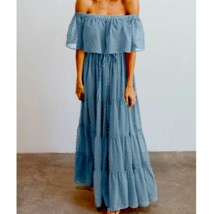 Baltic born Dress size Large Off Shoulder Ruffle Swiss Dot Maxi Dress - Blue